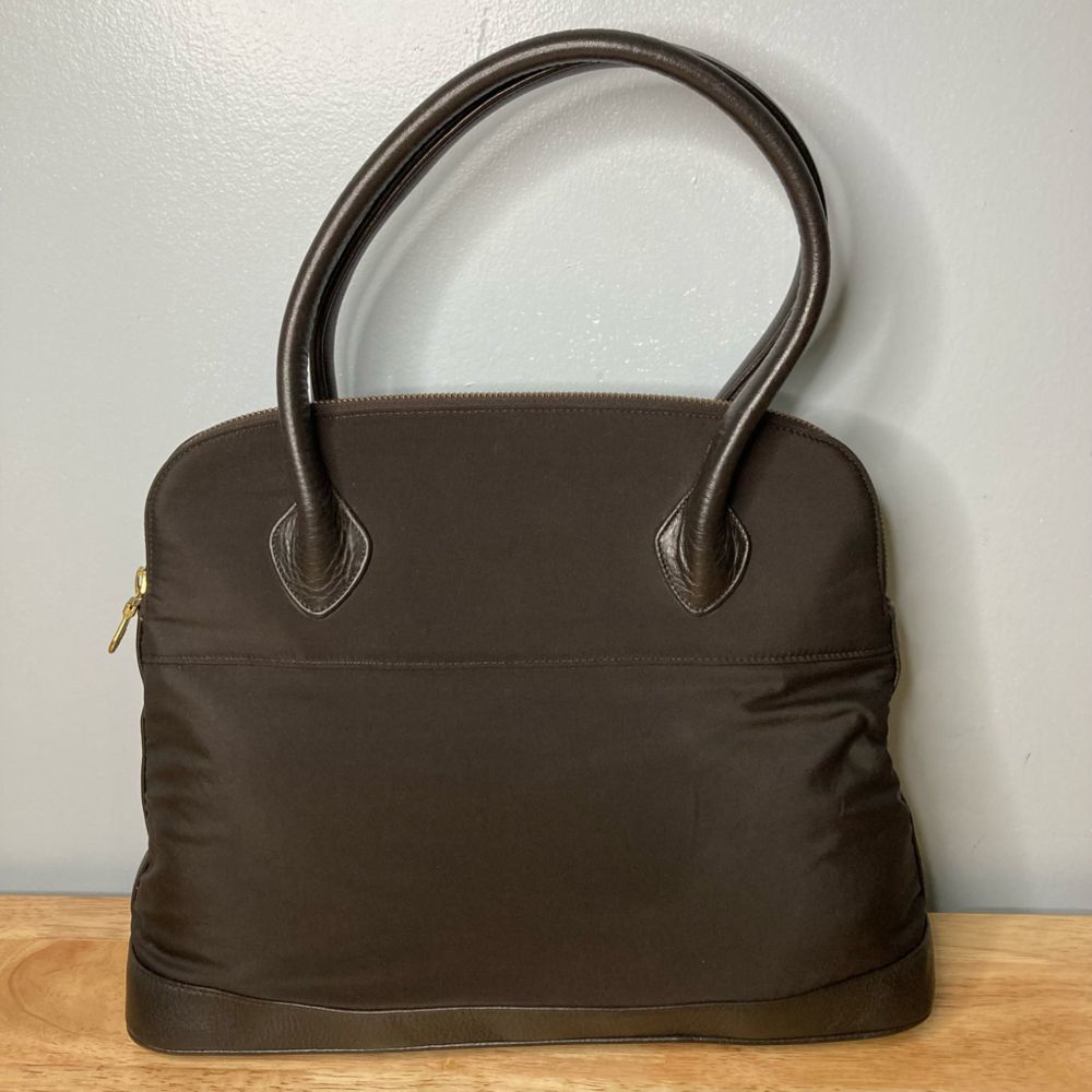 Johnny Farah, Nylon & Leather Mixed Media Rounded Dual Strap Tote Bag, Chocolate